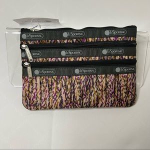 Lesportsac 3-zip cosmetic case sprinkle print lightweight nylon pouch
